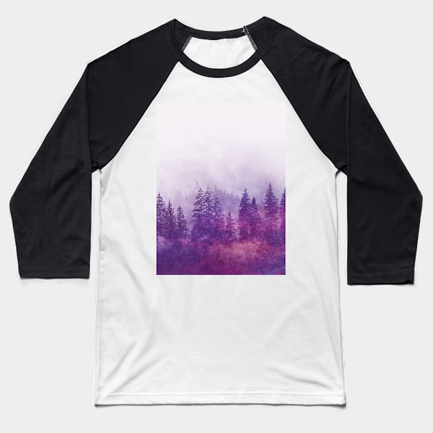 Purple Foggy Forest Baseball T-Shirt by Olex022